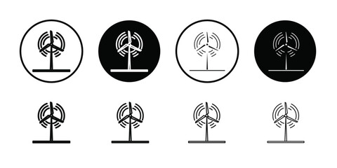Wind power plant icon Black line art vector logo set