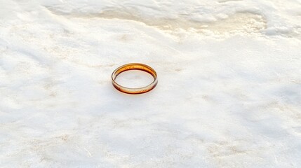 Elegant Golden Ring on Soft White Snow Surface in Natural Light