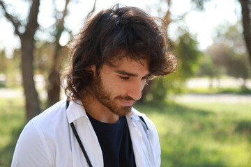 Male Doctor Gets Scared After Seeing A Patient Outside In The Hospital Park