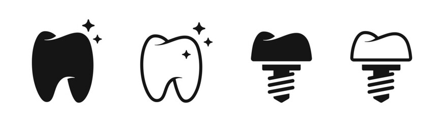 Tooth line icon set. Tooth care icons. Dental clinic logo. Clean teeth. Dental treatment symbol.