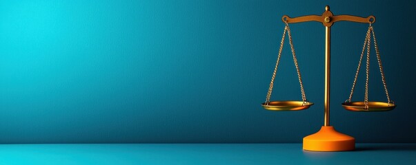 A golden balance scale on a blue gradient background, symbolizing justice and fairness in legal contexts.