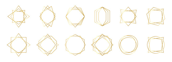 Golden geometric frames. Set of golden geometric frames in art deco style. Luxury gold frames or borders. Golden border frame set