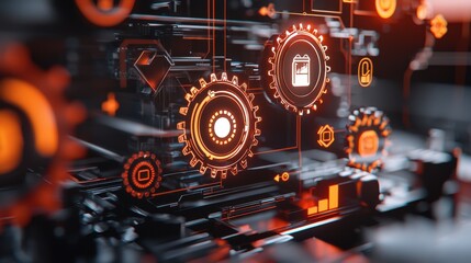 Fototapeta premium Futuristic 3D Rendered Scene with Interconnected Gears and Technology