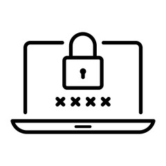 Black single computer password protection line icon, simple technology digital security flat design pictogram vector for app ads web banner button ui ux interface elements isolated on white background
