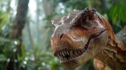Fototapeta premium Tyrannosaurus Rex Jungle Close-up, Rain, Film Still