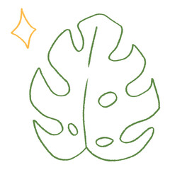 cute monstera leaf doodle hand drawn line art illustration