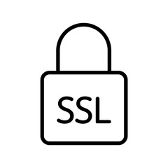 Black SSL lock line icon, simple digital secured cyber security flat design pictogram vector for app ads web banner button ui ux interface elements isolated on white background