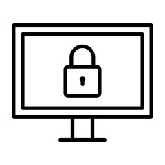 Black single computer lock line icon, simple technology cyber security flat design pictogram vector for app ads web banner button ui ux interface elements isolated on white background