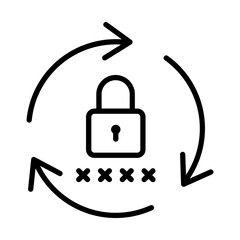 Black reset password line icon, simple round key protection flat design vector pictogram, infographic vector for app logo web website button banner ui ux interface element isolated on white background