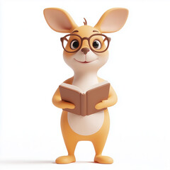 Character An Illustration of a kangaroo with glasses standing with a book,Generative ai