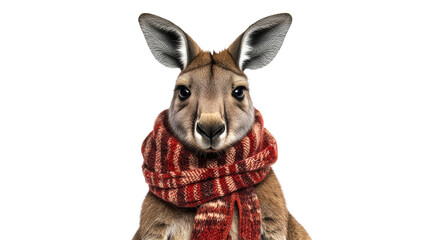 Fototapeta premium Kangaroo wearing a scarf poses for winter portrait