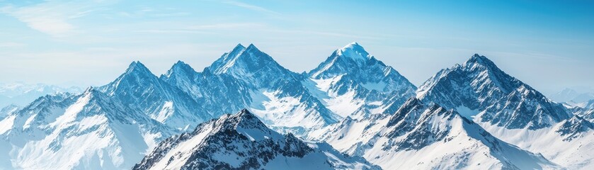 Obraz premium Scenic Snow-Capped Mountain Range Under Bright Blue Sky with Clear Horizons and Majestic Peaks