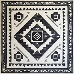 Obraz premium Black and white geometric textile design rug artwork