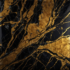 Fototapeta premium Luxury black and gold marble background with intricate veining, deep contrast, and a glossy, high-end finish, evoking sophistication and opulence. 