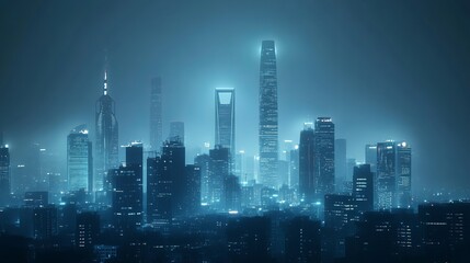 Fototapeta premium Cyberpunk Cityscape Minimalist Modern Skyline