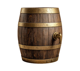 Obraz premium Wooden Barrel with Brass Bands on Transparent Background