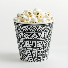 A Cup of Popcorn in a Black and White Patterned Container
