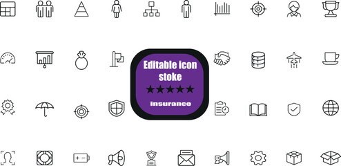 MobileInsurance Line Editable Icons set