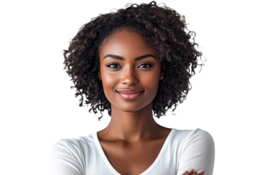 Confident young woman with curly hair smiling