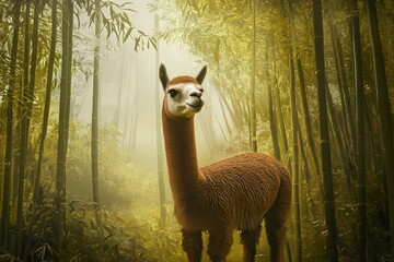Fototapeta premium Alpaca in a Bamboo Forest Landscape