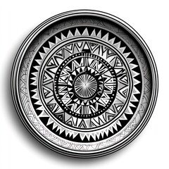 Obraz premium Circular Decorative Plate with Geometric Black and White Design