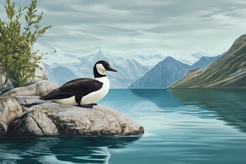 Fototapeta premium Auk in a Serene Lagoon Landscape
