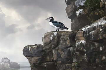 Auk in a Rocky Cliffs Landscape