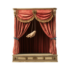 Puppet theater stage with a hanging hand, isolated on transparent background