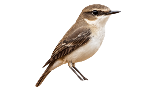 Small brown bird perched with alert expression