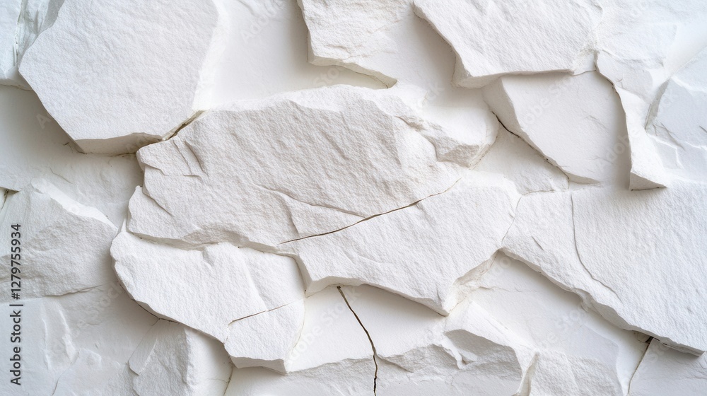 Poster the image is of a white wall with a lot of cracks and broken pieces