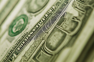 Close-up of a dollar bill with intricate details, symbolizing wealth, finance, and the economy in a modern business context.