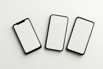 Multiple black smartphones on a white background for design mockup and digital presentation purposes