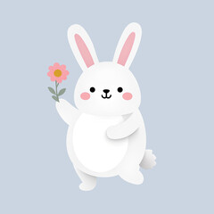 Obraz premium Easter Bunny Cartoon Illustration, Cute Holiday Rabbit Character