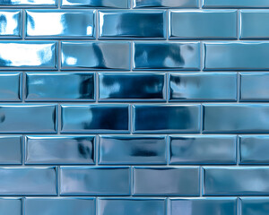 Obraz premium Shimmering Blue Subway Tiles: A Glossy Feature for Modern Interiors