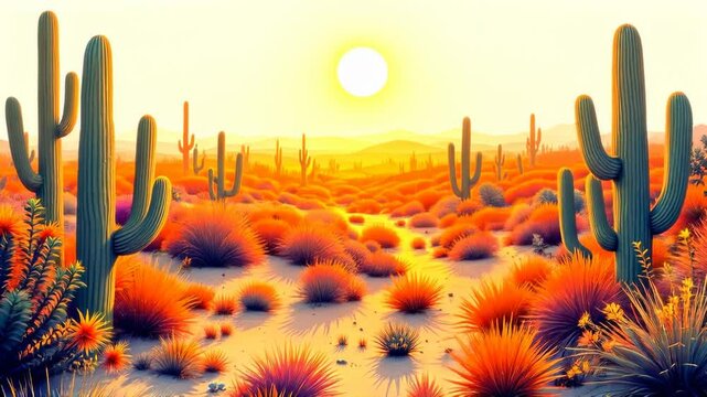 Sunset in the Sonoran Desert: A Vibrant Digital Painting