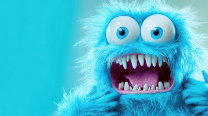 Bright blue creature expresses excitement and joy