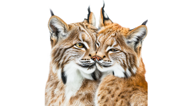 Two lynxes in close embrace at wildlife sanctuary
