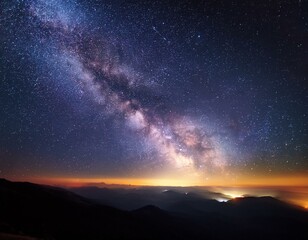 Naklejka premium A breathtaking view of the Milky Way galaxy with stars, nebulae, and cosmic dust glowing in the deep space.