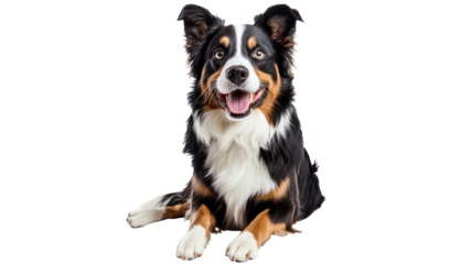 Happy dog relaxing indoors with bright expression