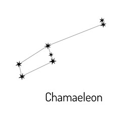 Minimalist black and white line art of the Chamaeleon constellation. Perfect for astronomy, astrology and celestial-themed designs. Ideal for prints, tattoos, and educational materials.