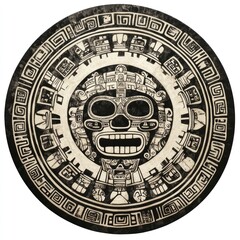 Obraz premium Ancient Mayan Circular Stone Carving Depicting Deity