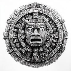 Obraz premium Ancient Mayan Stone Carving Circular Mask Design