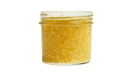 Sweet golden scrub in a glass jar waiting for use