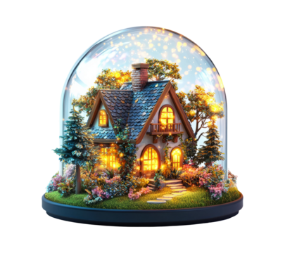 Magical Snow Globe with Cozy Cottage Scene