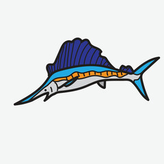 Cartoon Sailfish Illustration with white Background