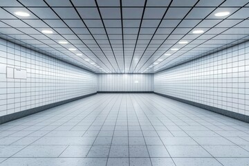 Obraz premium An empty subway station featuring pristine tiled walls and floors.