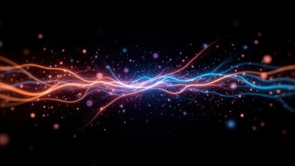 Obraz premium Blue and Orange Waves of Light Flowing Through Dark Background