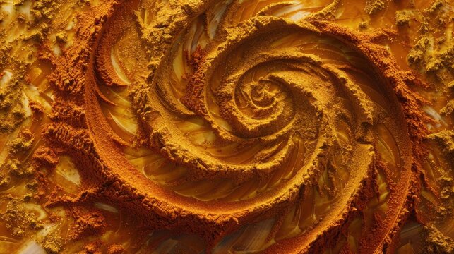 Abstract art swirls cumin and paprika, creating intricate patterns, rich warm tones, and sharp texture, random details visible.