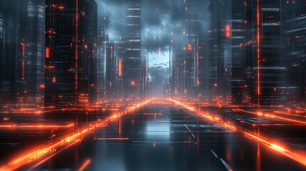 Fototapeta premium Neon City Road Futuristic Glowing Pathway
