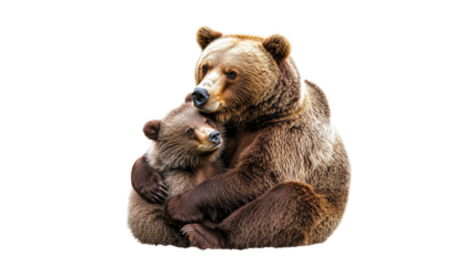Grizzly bear embraces her cub in a tender moment